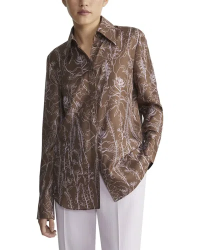 Lafayette 148 New York Point Collar Silk Blouse In Brown