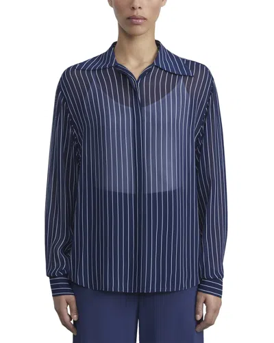 Lafayette 148 New York Pointed Collar Blouse In Blue