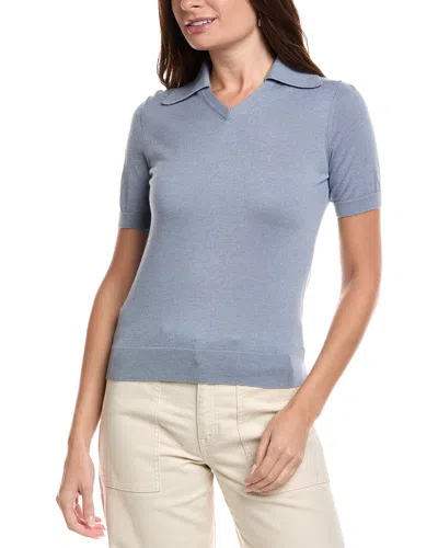 Lafayette 148 New York Polo Cashmere & Silk-blend Sweater In Blue