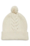 Lafayette 148 New York Pompom Cable Stitch Cashmere & Silk Beanie In Buff Melange