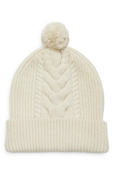 Lafayette 148 New York Pompom Cable Stitch Cashmere & Silk Beanie In Buff Melange