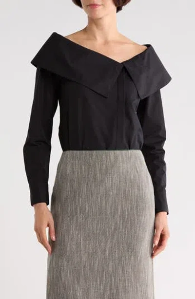Lafayette 148 New York Portrait Collar Long Sleeve Button-up Shirt In Black
