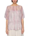 Lafayette 148 Printed Silk Pullover Short Sleeve Blouse In Pink