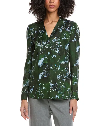 Lafayette 148 New York Printed Silk Blouse In Green