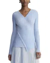 Lafayette 148 New York Printed Wrapped Front V-neck Silk-blend Sweater In Blue