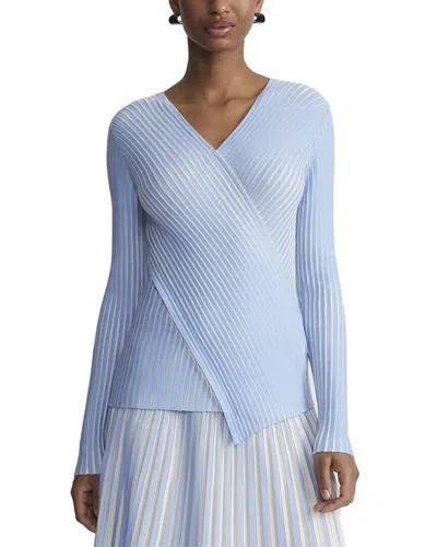 LAFAYETTE 148 LAFAYETTE 148 NEW YORK PRINTED WRAPPED FRONT V-NECK SILK-BLEND SWEATER