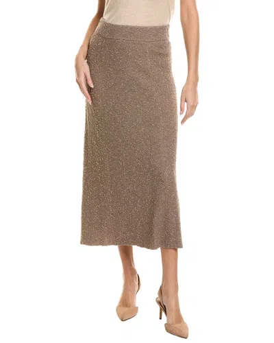 Lafayette 148 New York Pull On Knit Midi Skirt In Stpmc-smoked Taupe Metallic