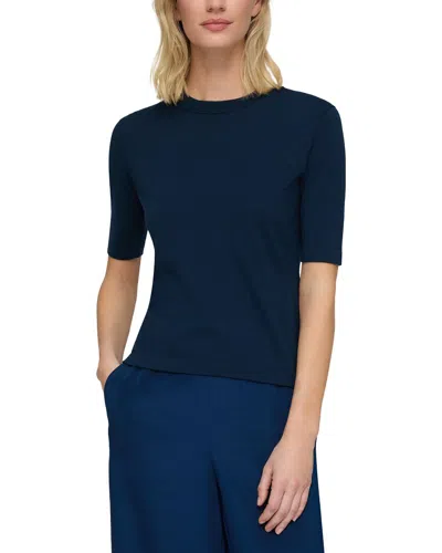 Lafayette 148 Plus Size Cotton Silk Short Sleeve Pullover Sweater In Blue