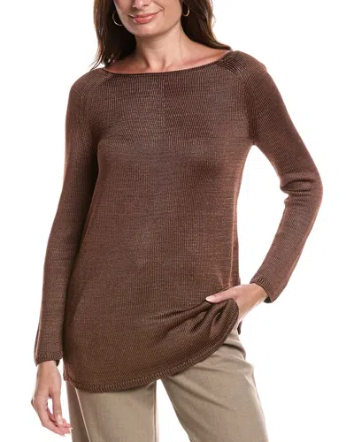 Lafayette 148 New York Raglan Sleeve Bateau Neck Silk Sweater In Brown