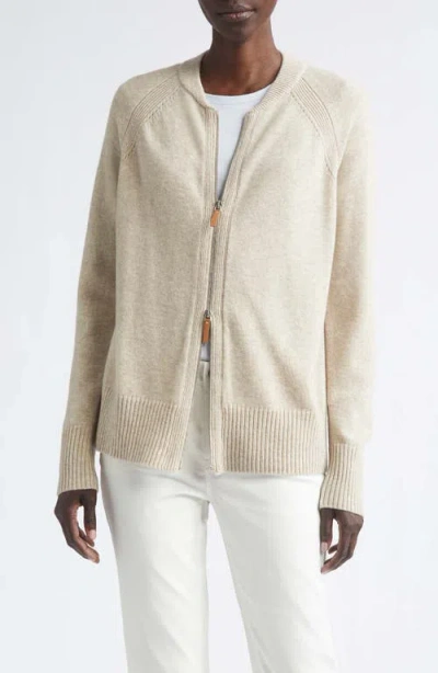 Lafayette 148 New York Raglan Sleeve Merino Wool & Cashmere Full Zip Cardigan In Neutral