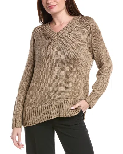 Lafayette 148 New York Raglan Sleeve V-neck Silk-blend Sweater In Brown
