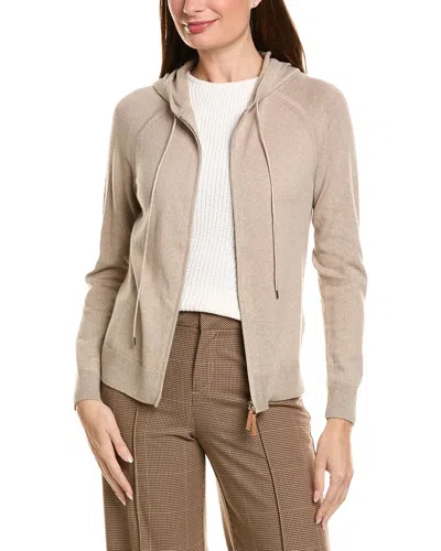 Lafayette 148 New York Raglan Sleeve Zip Front Cashmere & Silk-blend Hoodie In Neutral