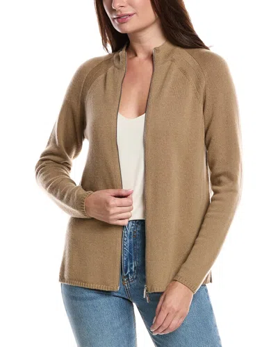Lafayette 148 New York Raglan Sleeve Zip Front Cashmere Cardigan In Brown