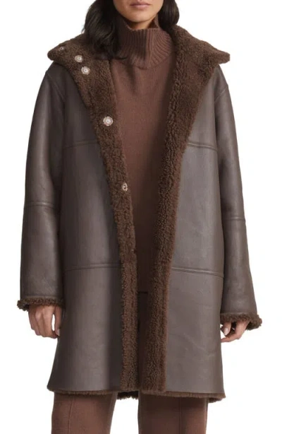 Lafayette 148 New York Reversible Genuine Shearling Coat In Wood