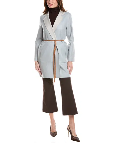 Lafayette 148 New York Reversible Notch Lapel Leather-trim Wool & Silk-blend  Jacket In Blue