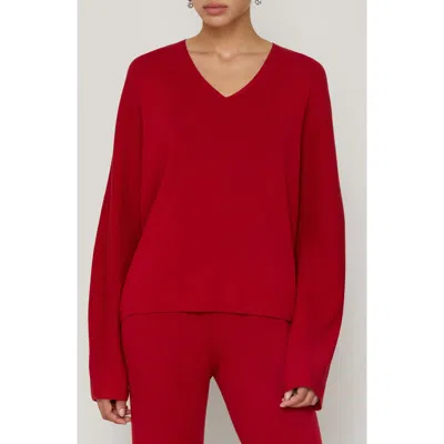 Lafayette 148 New York Rib Matte Crepe V-neck Sweater In Red