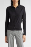 Lafayette 148 New York Rib Trim Button Front Polo Cardigan