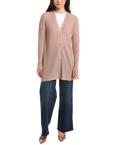 Lafayette 148 New York Ribbed Button Front Cardigan In Brown