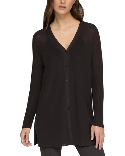 Lafayette 148 New York Ribbed Button Front Cardigan In Brown