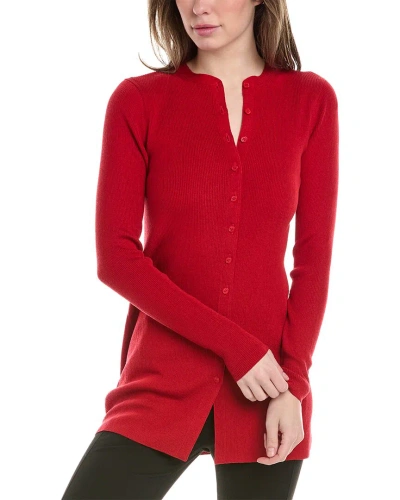 Lafayette 148 New York Ribbed Button Front Silk-blend Cardigan In Red