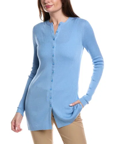 Lafayette 148 New York Ribbed Button Front Silk-sweater In Blue