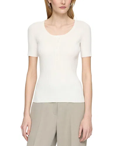 Lafayette 148 New York Ribbed Button Sweater In White