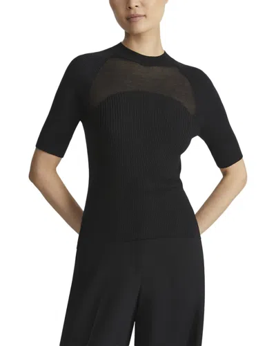 Lafayette 148 New York Ribbed Sheer Yoke Sweater In Black