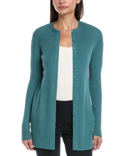 Lafayette 148 New York Ribbed Silk-blend Cardigan In Blue