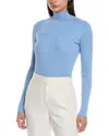 Lafayette 148 New York Ribbed Split Mock Neck Silk-blend Sweater In Blue