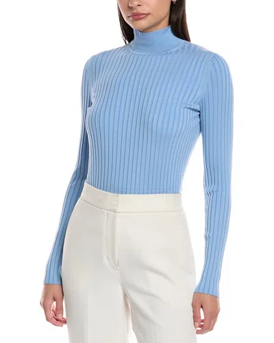 Lafayette 148 New York Ribbed Split Mock Neck Silk-blend Sweater In Blue