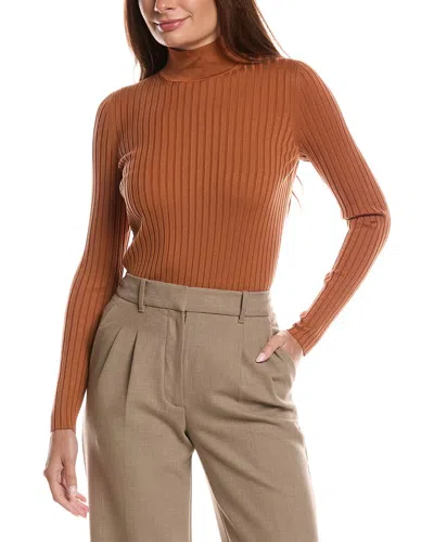 Lafayette 148 New York Ribbed Split Mock Neck Silk-blend Sweater In Orange