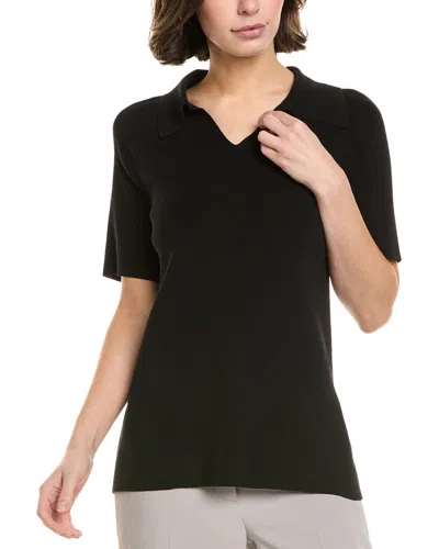 Lafayette 148 New York Ribbed Split Neck Polo Shirt In Black