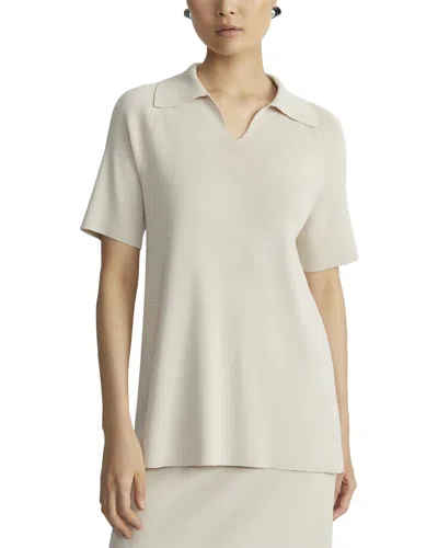 Lafayette 148 New York Ribbed Split Neck Polo Shirt In Neutral