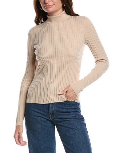 Lafayette 148 New York Ribbed Split Stand Collar Wool-blend Sweater In Neutral