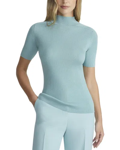 Lafayette 148 New York Ribbed Stand Collar Cashmere Sweater In Blue