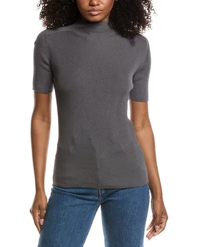 Lafayette 148 New York Ribbed Stand Collar Sweater In Gray