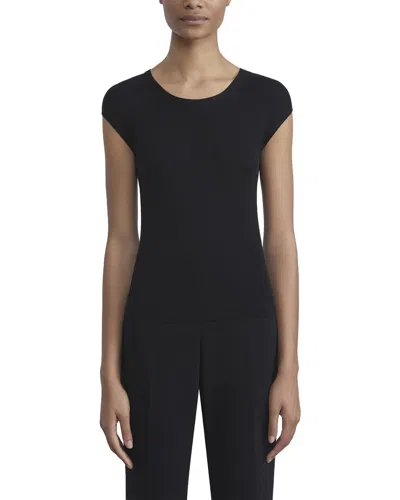 Lafayette 148 New York Ribbed Wide Crewneck Silk-blend Pullover In Black