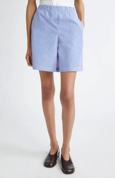 Lafayette 148 New York Riverside Crinkle Stripe Shorts In Ultramarine Multi