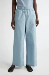 Lafayette 148 Riverside Wide-leg Organic Cotton Poplin Pants In Paper Blue