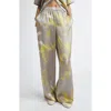 Lafayette 148 New York Riverside Pastel Smudge Silk Satin Pants In Pencil Grey Multi