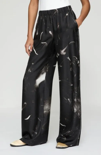 LAFAYETTE 148 LAFAYETTE 148 NEW YORK RIVERSIDE PIPED ELASTIC WAIST SILK WIDE LEG PANTS