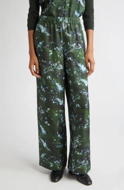 Lafayette 148 New York Riverside Splattered Glaze Print Silk Twill Wide Leg Pants In Multi