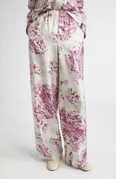 Lafayette 148 New York Riverside Spotted Glaze Print Wide Leg Silk Twill Pants In Multi