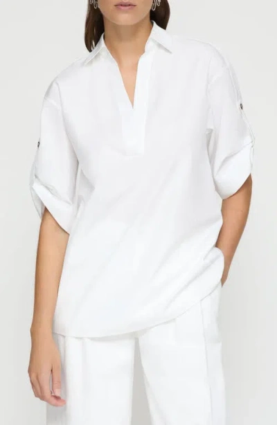Lafayette 148 Plus-size Organic Cotton Poplin Tab Sleeve Popover Shirt In White