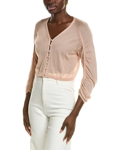 Lafayette 148 New York Ruched Cropped V-neck Cardigan In Brown