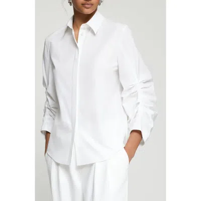 LAFAYETTE 148 LAFAYETTE 148 NEW YORK RUCHED SLEEVE COTTON POPLIN BUTTON-UP SHIRT