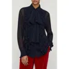 Lafayette 148 New York Ruffle Tie Neck Silk Georgette Shirt In Blue