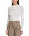 Lafayette 148 New York Scallop Trim Ribbed Wool & Silk-blend Sweater In White