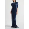 Lafayette 148 A-line Velvet Shawl Gown In Lido Blue