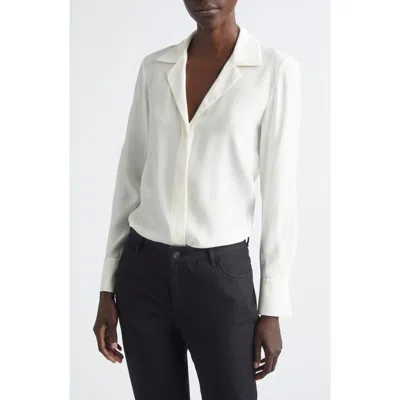 Lafayette 148 New York Scottie Notched Collar Silk Button-up Shirt In White